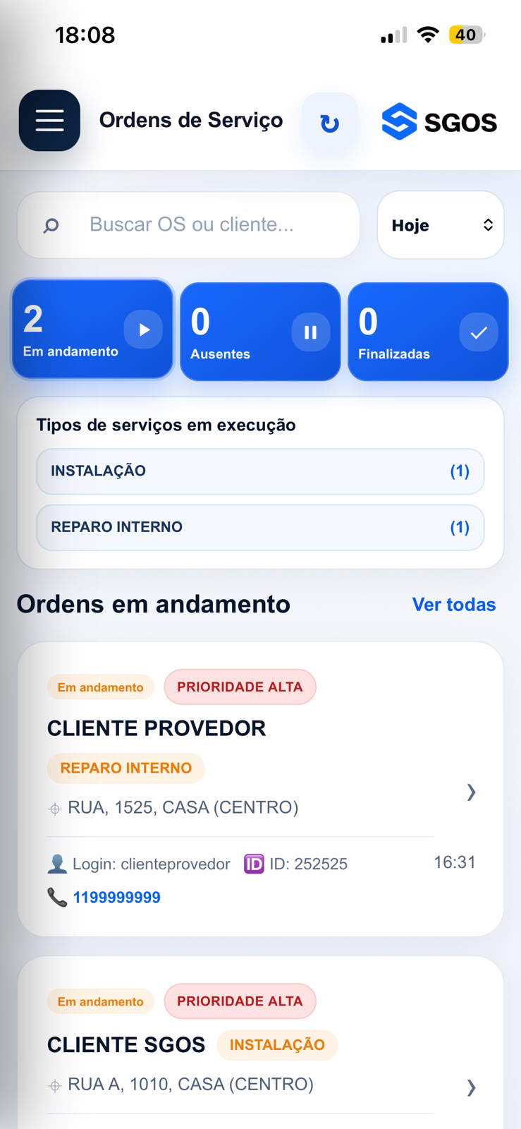 Aplicativo do técnico SGOS