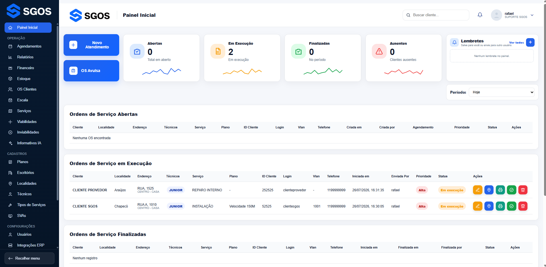 Painel web do SGOS